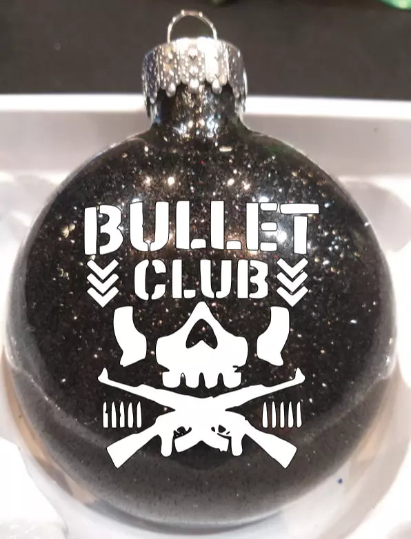 Bullet Club Japan Pro Wrestling Black Glitter Christmas Ornament Shatterproof