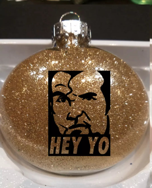 Hey Yo Razor Ramon Wrestling Gold Glitter Christmas Ornament Shatterproof