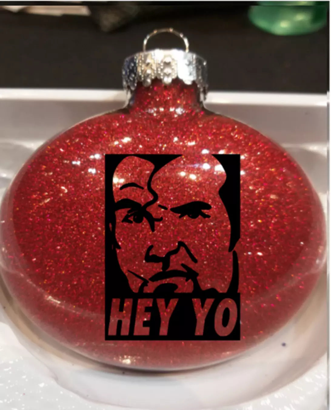 Hey Yo Razor Ramon Wrestling Red Glitter Christmas Ornament Shatterproof