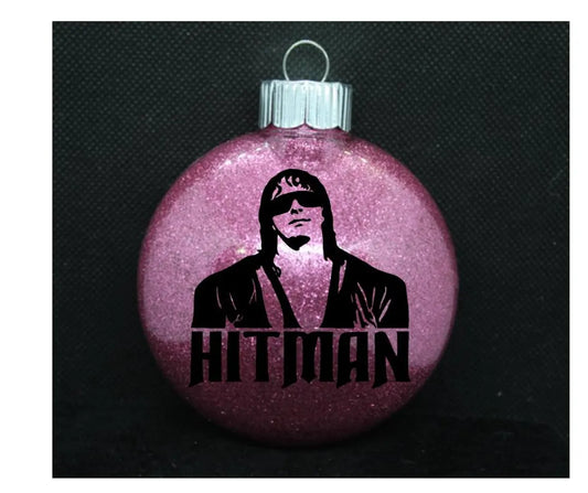 Hitman Bret Hart Wrestling Pink Glitter Christmas Ornament Shatterproof