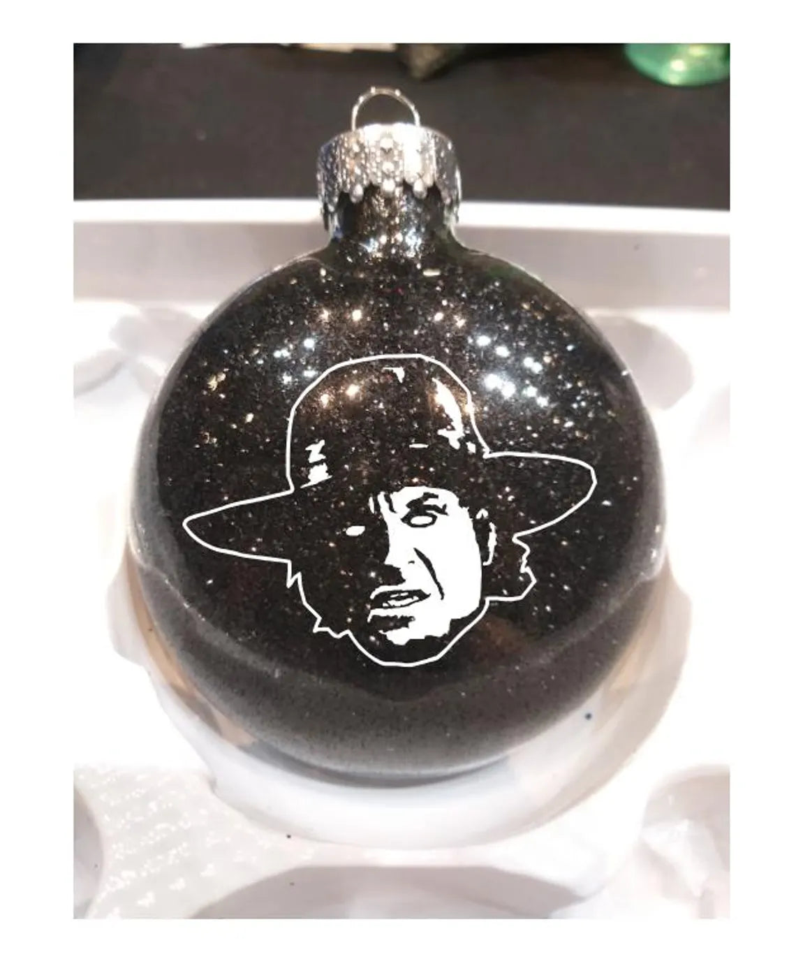 Undertaker Wrestling Black Glitter Christmas Ornament Shatterproof