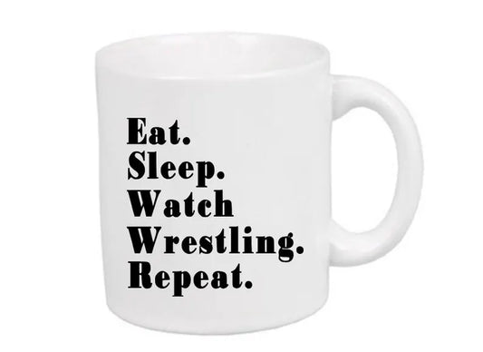 Eat Sleep Wrestling White Mug Cup Coffee Home Decor Wrestler Fan
