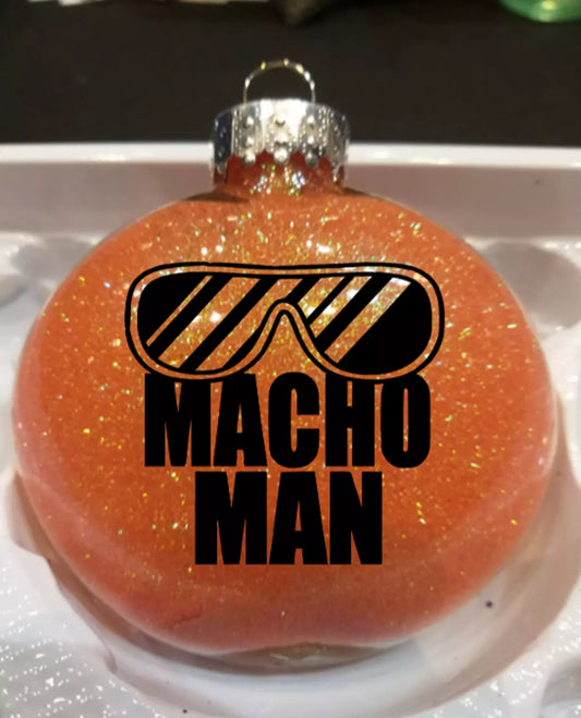 Macho Man Randy Savage Wrestling Orange Glitter Christmas Ornament Shatterproof