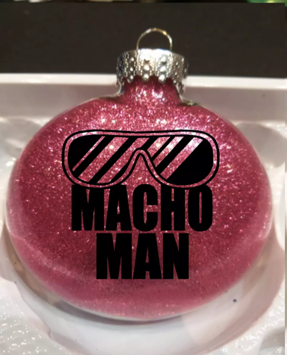 Macho Man Randy Savage Wrestling Pink Glitter Christmas Ornament Shatterproof