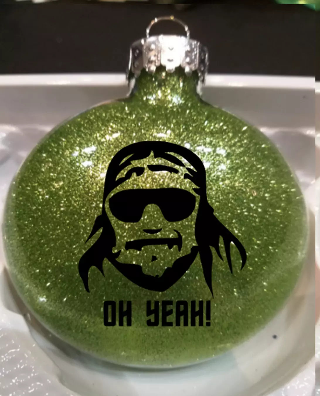 Macho Man Randy Savage Wrestling Lime Glitter Christmas Ornament Shatterproof