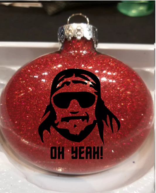 Macho Man Randy Savage Wrestling Red Glitter Christmas Ornament Shatterproof